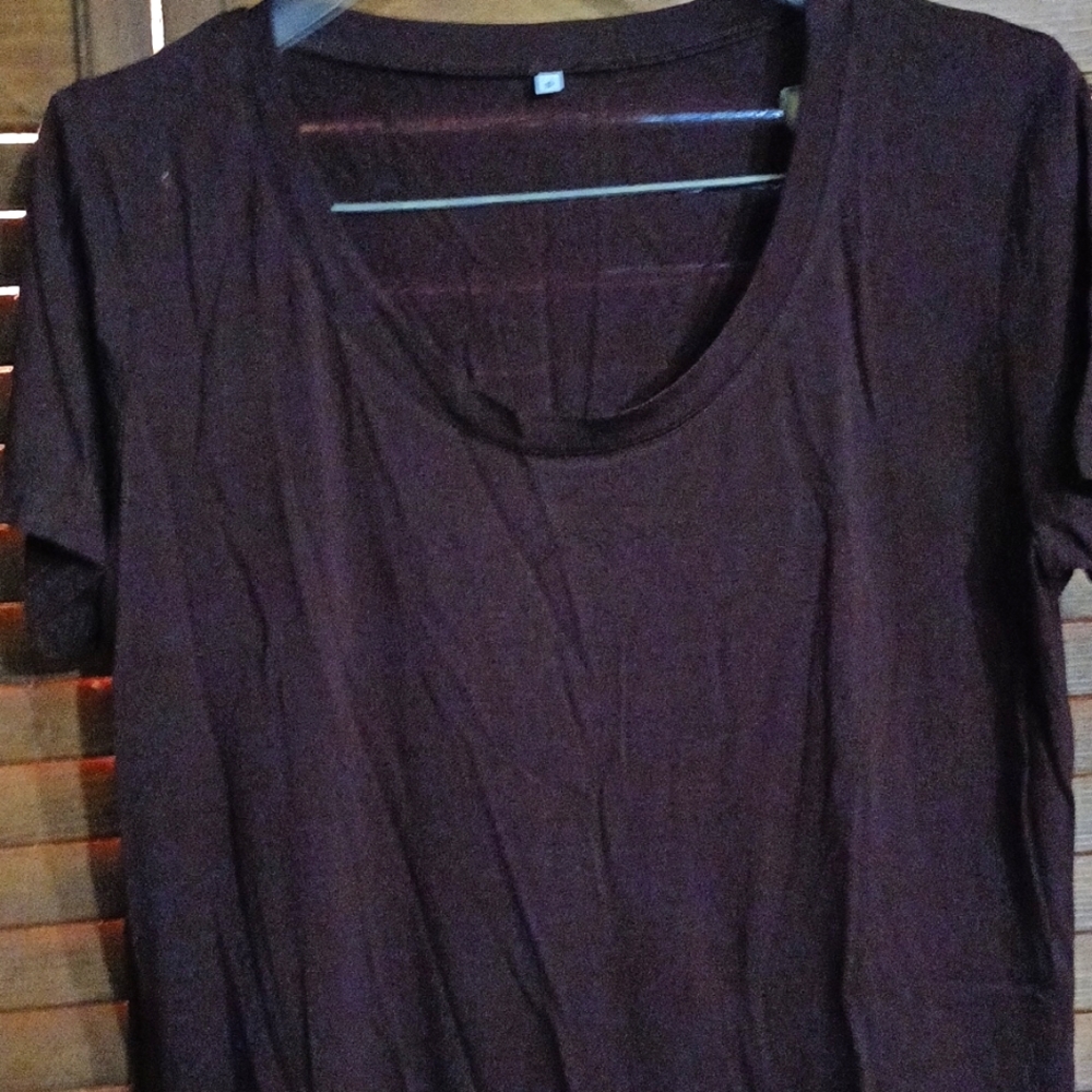 Brown short sleeve top- Made with elastic, very stretchable; scoop neck